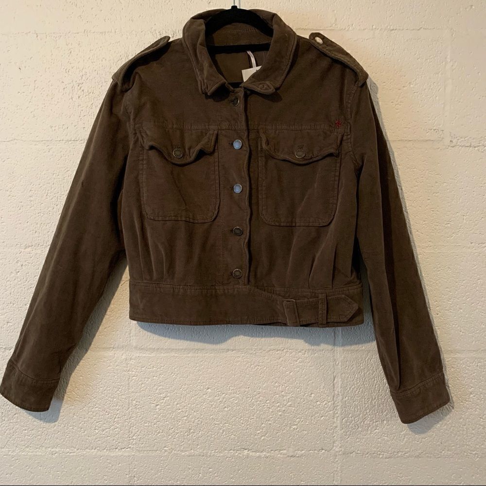 NWT Free People Army Green Velour Jacket Large